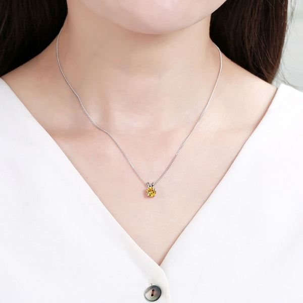 925 Sterling Silver November Birthstone Solitaire Necklace, 6mm/0.84 Carat Yellow Topaz Cubic Zirconia CZ, Length Selections: 16 inch/18 inch