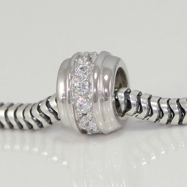 1pc Solid 925 Sterling Silver April Birthstone Cubic Zirconia Bead Charm, Compatible with Pandora All Other Charm Bracelet, EC78