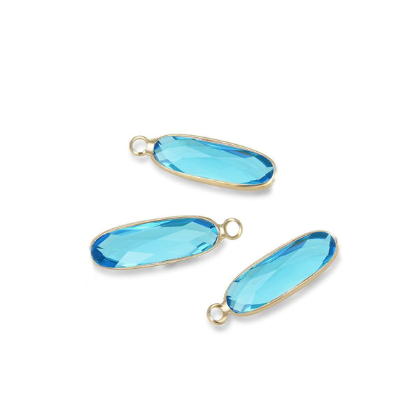 10pcs Grade A March Aquamarine Blue Rectangle Bar Birthstone Links, 18K Yellow Gold Plated Brass, 21x7mm, CCP9-G3