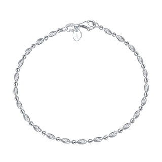 1pc 925 Sterling Silver Beaded Chain Bracelet, 4x2mm Oval Beads & 2mm Small Beads, Tarnish Resistant White Gold Plated, Length Selections: 7 inch/7.5 inch/8 inch
