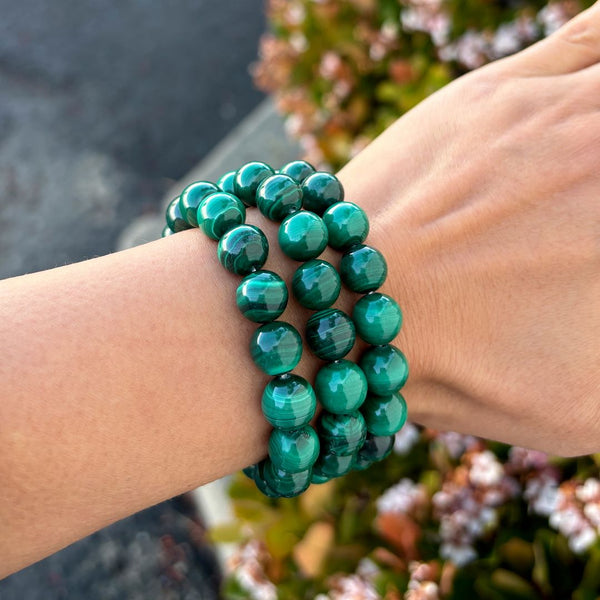 1 Strand Stretch Natural Green Malachite Beaded Gemstone Bracelet, 10mm Bead, Length Selections: 7 inch/7.5 inch/8 inch/8.5 inch