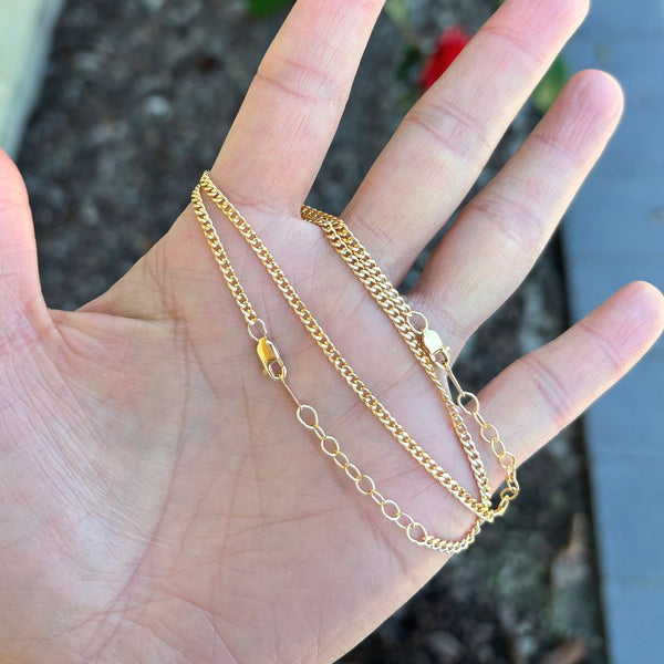 1pc Real 1/20 14K Gold Filled 2.3mm Curb Link Chain Bracelet, 6.5 Inch with 1 Inch Extender, JB-16