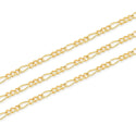16.5 Feet Tarnish Resistant Diamond Cut Figaro Chain Link, 18K Yellow Gold Plated Brass, Size Selections: 2mm/2.5mm