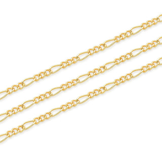16.5 Feet Tarnish Resistant Diamond Cut Figaro Chain Link, 18K Yellow Gold Plated Brass, Size Selections: 2mm/2.5mm