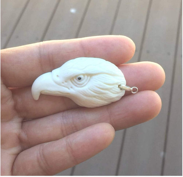 1pc Beautiful Eagle Buffalo Hand Carved White Buffalo Bone Drop Pendant, Symbol of Strength Prosperity Pendant, with Sterling Silver Bail, 1.65 Inch, BP-81
