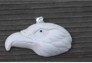 1pc Beautiful Eagle Buffalo Hand Carved White Buffalo Bone Drop Pendant, Symbol of Strength Prosperity Pendant, with Sterling Silver Bail, 1.65 Inch, BP-81