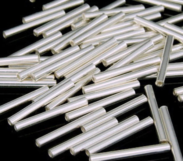 100pcs Tarnish Resistant Straight Tubes, Sterling Silver Plated Brass, Hole ID 1.2mm, Size Selections: 10x2mm, 20x2mm