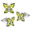 1 Pair 925 Sterling Silver August Green Birthstone Butterfly Stud Earrings, 10mm, Cubic Zirconia CZ Peridot Stone, SSE83-8