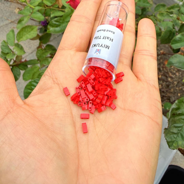10g Miyuki Half Tila Seed Beads 5x2.3mm, Opaque Red (HTL-408)
