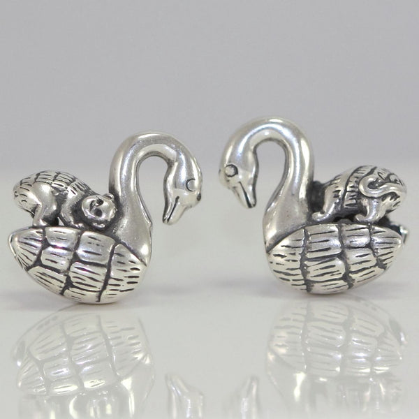 1pc Real Solid Sterling Silver Charm Swan & Monkey Bead, Compatible with Pandora All Other Charm Bracelets, EC357
