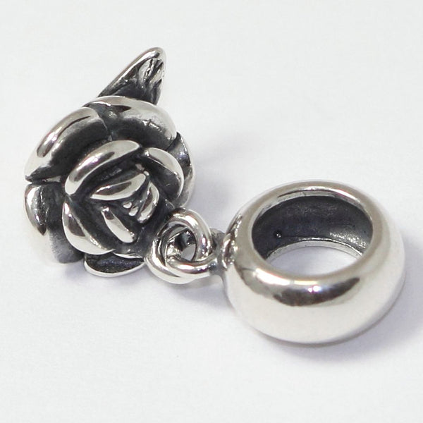 1pc Solid 925 Sterling Silver Single Love Rose Flower Bead Charm, Compatible with Pandora All Other Charm Bracelet, EC640
