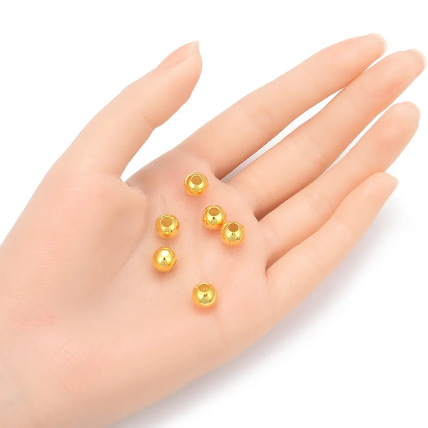 10pcs 925 Sterling Silver Large Hole Round Spacer Beads, Real 18K Yellow Gold Plated, Size Selections: 6mm/8mm/10mm