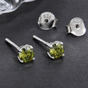 1 Pair 925 Sterling Silver August Green Birthstone Round Cut Stud Earrings, 4mm/0.25 Carat Small Tiny Cubic Zirconia CZ Peridot Stone, SSE78-8