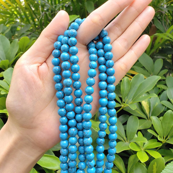 Natural Turquoise Blue Howlite Gemstone Round Beads, 1 Strand/15 Inch, Size Selections: 4mm/6mm/8mm/10mm