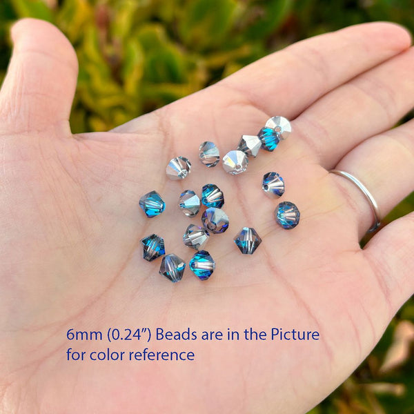 100pcs Preciosa Faceted Bicone Crystal Beads, Crystal Bermuda Blue (Silver & Blue Metallic), 4mm, Hole ID 0.9mm, Pre-B456