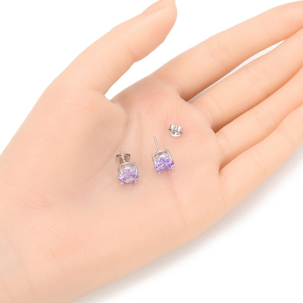 1 Pair 925 Sterling Silver June Birthstone Round Cut Stud Earrings, 8mm/2 Carat Cubic Zirconia CZ Alexandrite Stone, SSE49-6