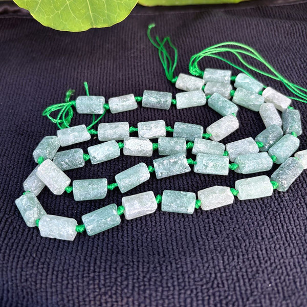 Natural Matt Green Strawberry Quartz Gemstone Faceted Tube Beads, 13x7mm, Hole ID 1mm, 15 Inch/1 Strand, GZ8-15