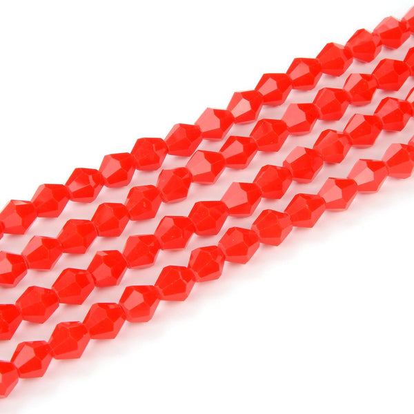 250pcs Creative Club Faceted Bicone Crystal Glass Beads, Coral red, 6mm (0.24 Inch), Hole ID 1mm, CCB635