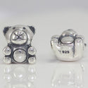 1pc Cute Solid 925 Sterling Silver Teddy Bear Animal Bead Charm, Compatible with Pandora All Other Charm Bracelets, EC2-L1
