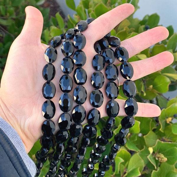 50pcs Creative Club Faceted Flat Oval Crystal Beads, Jet Black, 16x12mm/Large, Hole ID 1.1mm, CCO-23