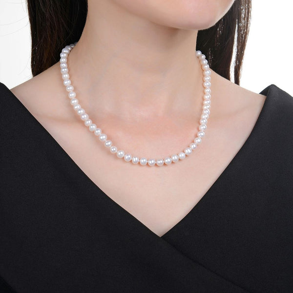 Natural Grade AA+ Potato Round White Cultured Freshwater Pearl Necklace, 6-7mm Pearl Strand, Length Selections: 16 inch/18 Inch