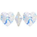 20pcs Top Drilled Valentine Heart Drop Crystal Beads, Crystal AB, 10mm, Hole ID 1mm, BB15-13