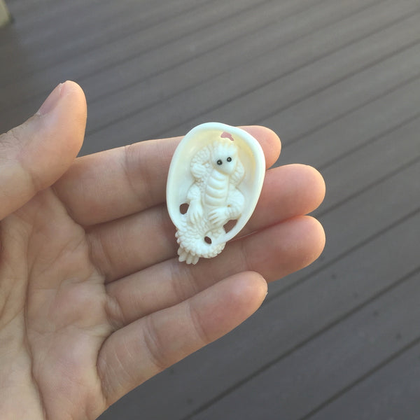 1pc Beautiful Dragon-In-Cradle Hand Carved White Buffalo Bone Drop Pendant, Symbol of Strength Prosperity Pendant, with Sterling Silver Bail, 1.57 Inch, BP-82