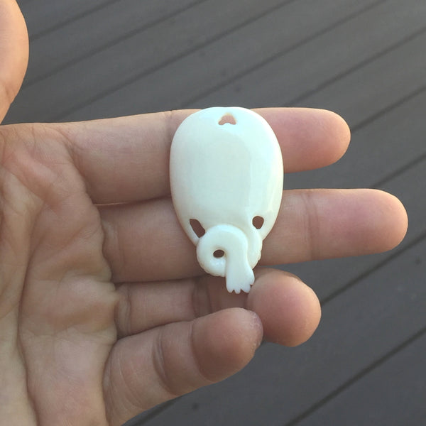 1pc Beautiful Dragon-In-Cradle Hand Carved White Buffalo Bone Drop Pendant, Symbol of Strength Prosperity Pendant, with Sterling Silver Bail, 1.57 Inch, BP-82