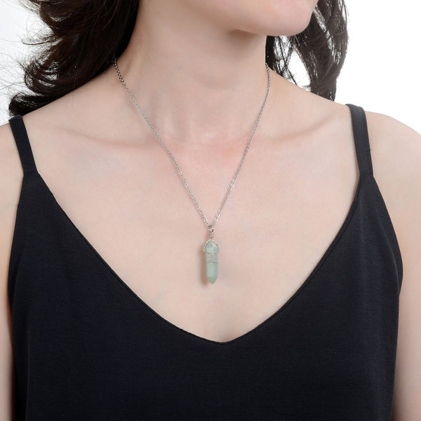 1pc Natural Green Aventurine Gemstone Pendant Necklace, 18 Inch Surgical Stainless Steel Chain, GGP-E8