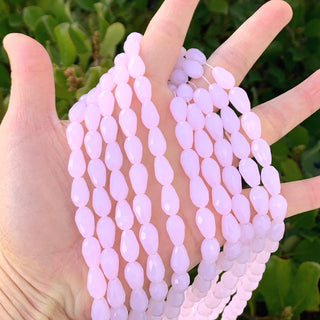 120pcs Creative Club Faceted Teardrop Crystal Glass Beads, Center Drilled, Pink Rose Opal, 12x8mm, Hole ID 1mm, CCT-1230