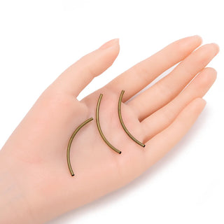 100pcs Curved Noodle Tube Beads, Antique Bronze Plated Brass, Tarnish Resistant, Hole ID 1.5mm, Size Selections: 25mm/30mm/35mm/40mm/50mm
