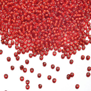 50g Miyuki Rocaille 11/0 Round Seed Beads Silver-lined Flame Red RR-10