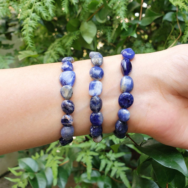 1 Strand Stretch Natural Blue Sodalite Free Form Gemstone Bracelet, 7-10mm Beads, Length Selections: 7 inch/7.5 inch
