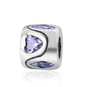 Real 925 Sterling Silver Heart Bead, February Birthstone Charm Cubic Zirconia CZ Purple Amethyst...