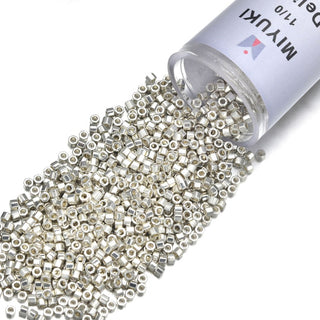 30g Miyuki Delica 11/0 Hex Cut Seed Beads, Galvanized Silver DBC35