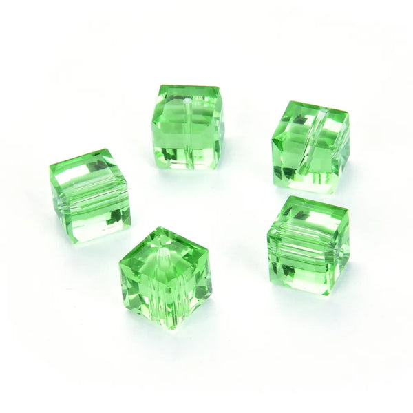 24pcs Adabele Austrian Faceted Cube Crystal Beads #5601, Peridot Green, Size Selections: 4mm/6mm/8mm
