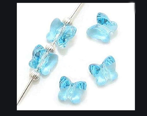 20pcs Creative Club Butterfly Crystal Glass Beads #5754, Center Drilled, March Aquamarine Blue Birthstone, 10mm, Hole ID 1mm, CCBF-10