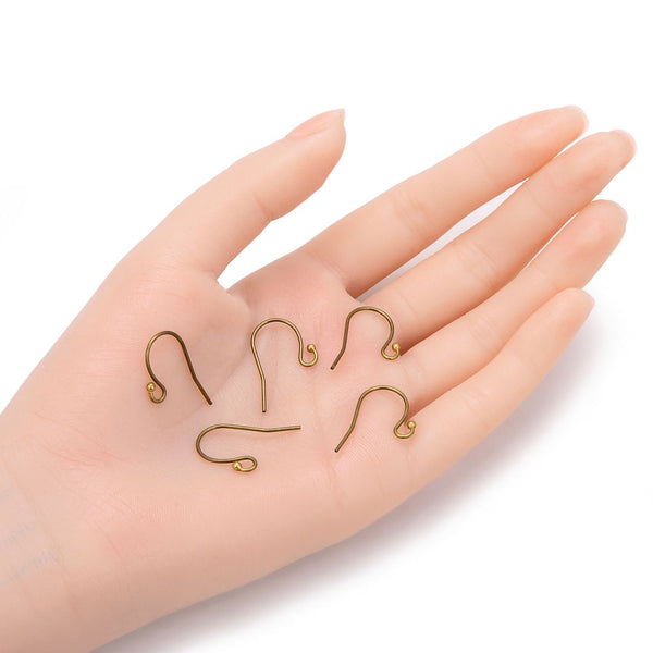 50pcs Ball End Fish Earring Hooks, Antique Bronze Plated Brass, 22mm Long, Wire Gauge Selections: 0.7mm/21 Gauge or 0.9mm/19 Gauge