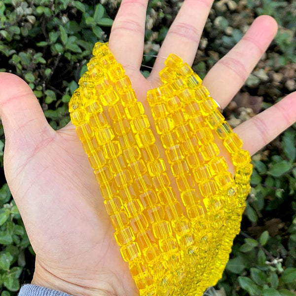 100pcs Creative Club Faceted Cube Crystal Glass Beads, Light Topaz Yellow, 8mm, Hole ID 1mm, CCC809