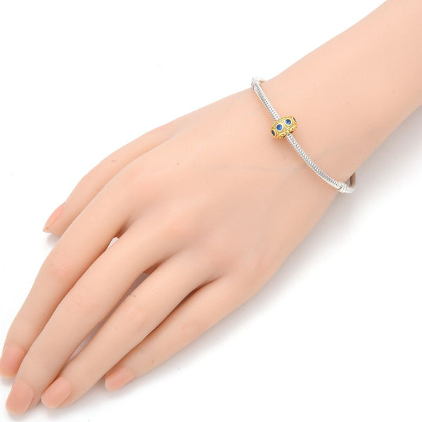 1pc Real Gold Plated 925 Sterling Silver September Birthstone Bead Charm, Blue Sapphire Cubic Zirconia CZ, 11x6.8mm, Hole ID 4.5mm, EC1-B9