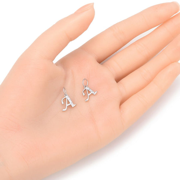 1pc 925 Sterling Silver Letter A Charm, Tarnish Resistant Rhodium Plated, Cubic Zirconia CZ Name Initial Pendant Drop,SSP-C1