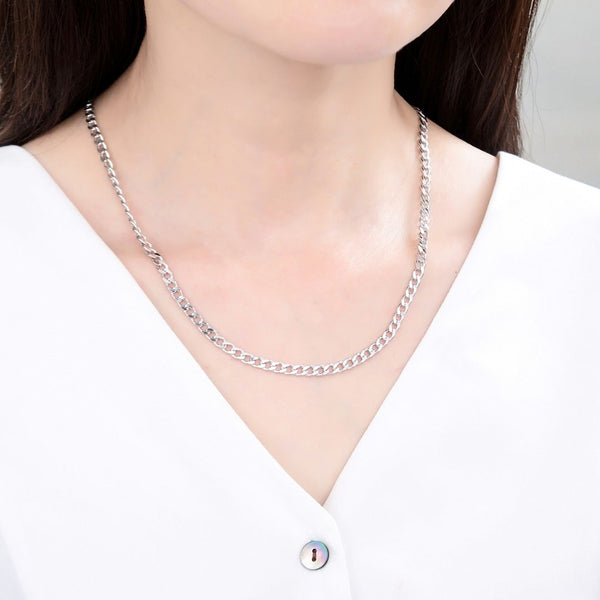 1pc 925 Sterling Silver Diamond Cut Curb Link Chain Necklace, Tarnish Resistant Rhodium Plated, 4mm, Large Thick Strong, Length Selections: 16/18/20/26/28 Inch