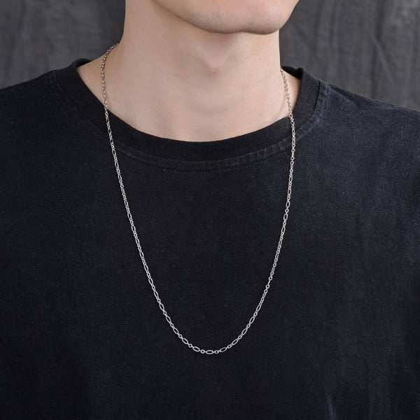 1pc 925 Sterling Silver Long Short Link Chain Necklace, Tarnish Resistant Rhodium Plated, 2.7mm, Length Selections: 18/20/22/26/28 inch