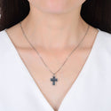 1pc Natural Druzy Crystal Pendant Necklace, Hematite Black Cross Small Gemstone Pendant, 18 inch Stainless Steel Surgical Chain, GGP19-4
