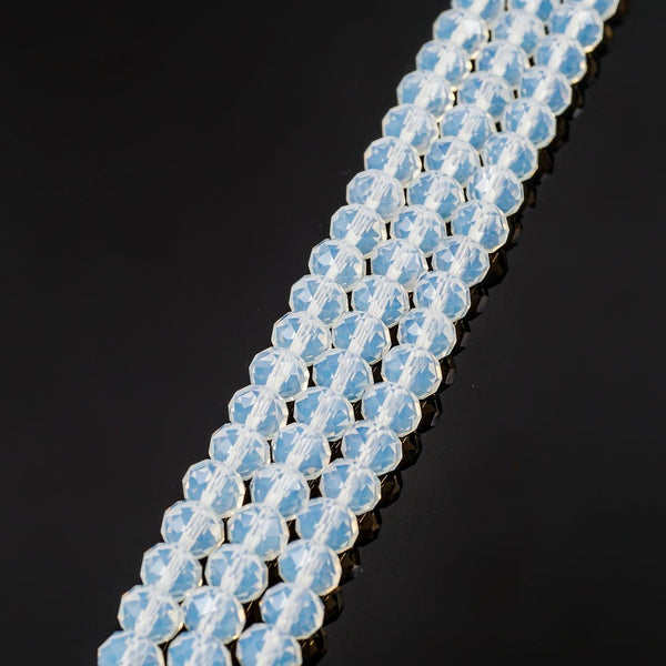 140pcs Creative Club Faceted Rondelle Crystal Glass Beads, White Opal, 8x6mm, Hole ID 1.1mm, CCR834