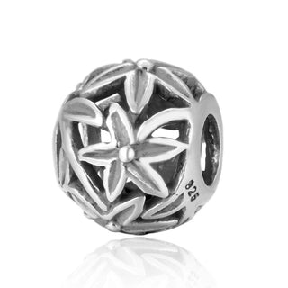 Real 925 Sterling Silver Filigree Star Flower Bead Charm