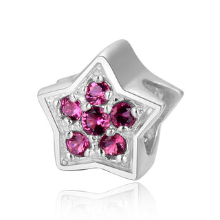1pc 925 Sterling Silver Star Charm July Birthstone Bead Charm, Red Ruby Cubic Zirconia CZ, 10x9.5mm, Hole ID 4.5mm, EC1-K7