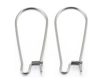 100pcs 316 Stainless Steel Kidney Earring Hooks – 0.8mm Wire (18mm/25mm/30mm/36mm/43mm)