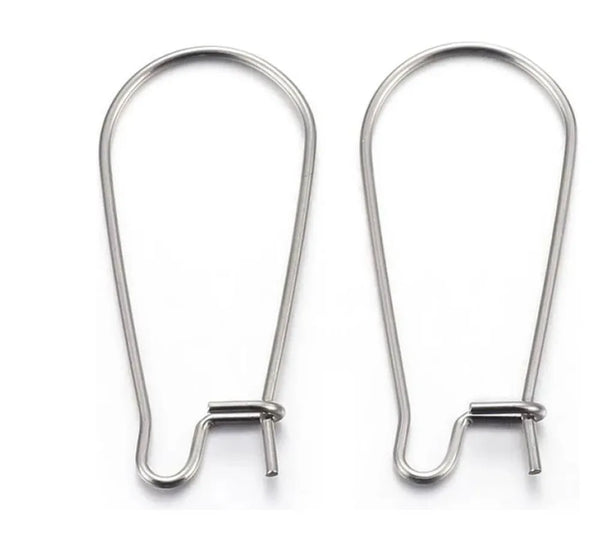 100pcs 316 Stainless Steel Kidney Earring Hooks – 0.8mm Wire (18mm/25mm/30mm/36mm/43mm)