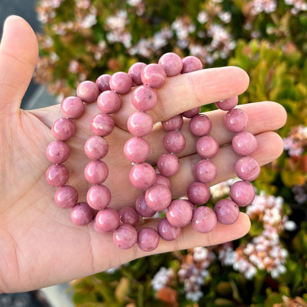 1 Strand Stretch Natural Grade A Pink Rhodonite Beaded Gemstone Bracelet, 10mm Bead, Length Selections: 7 inch/7.5 inch/8 inch/8.5 inch